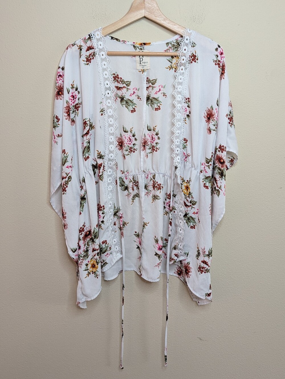 Haute Project Los Angeles Floral Kimono Duster Women's Size 1XL Lace Trim